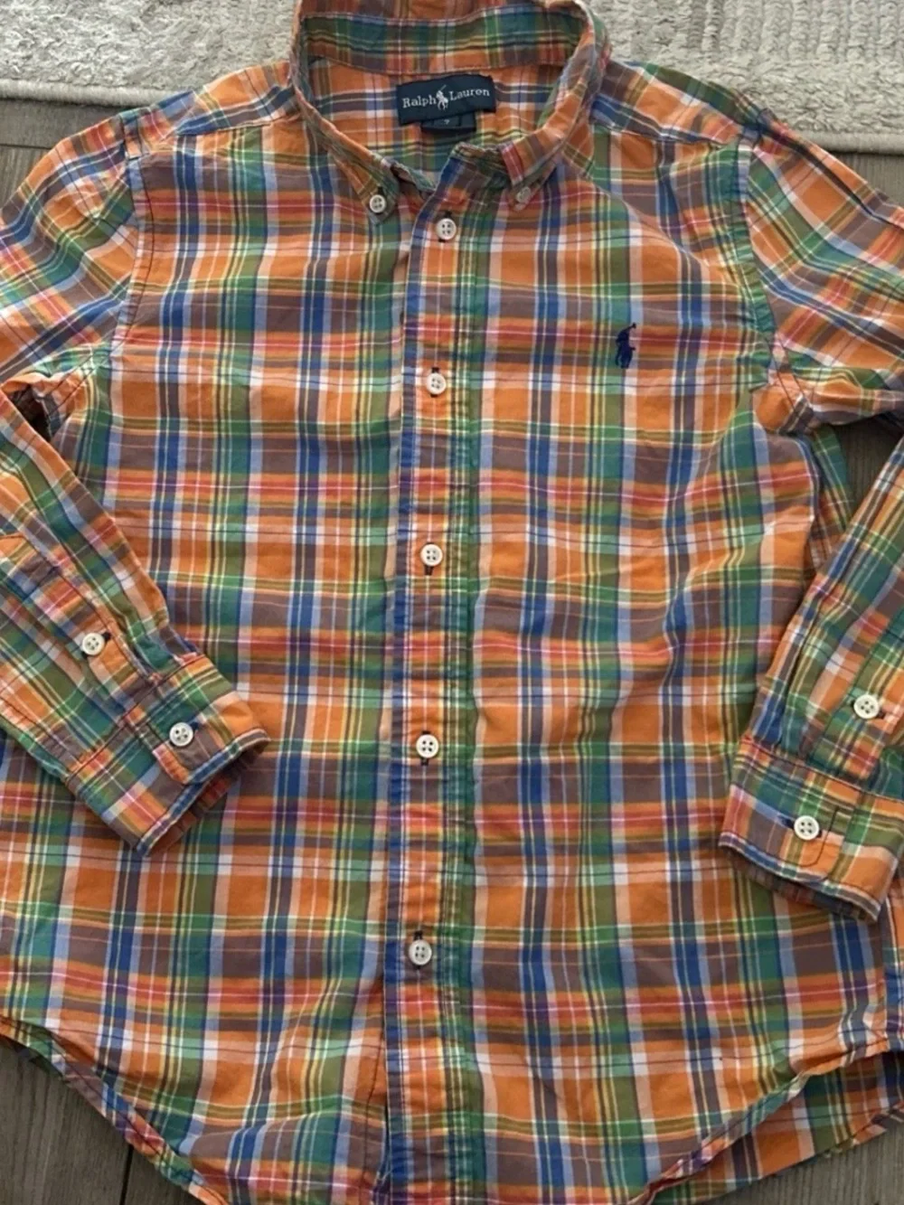 Ralph Lauren Orange, Green & Blue Plaid Button-Down Shirt for Kids